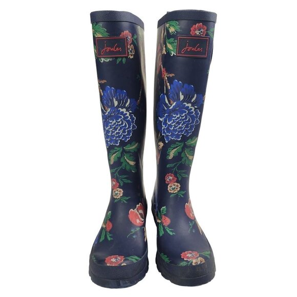 Joules Tall Rain Boots R Welly Print Navy Blue Floral Waterproof Women's 5 - Picture 3 of 13